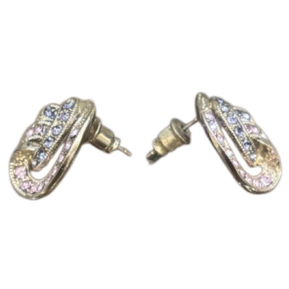 Vintage Earrings Sparkling Pink Purple Crystal Cubic Zirconia Formal Swirl Knot - Picture 10 of 16